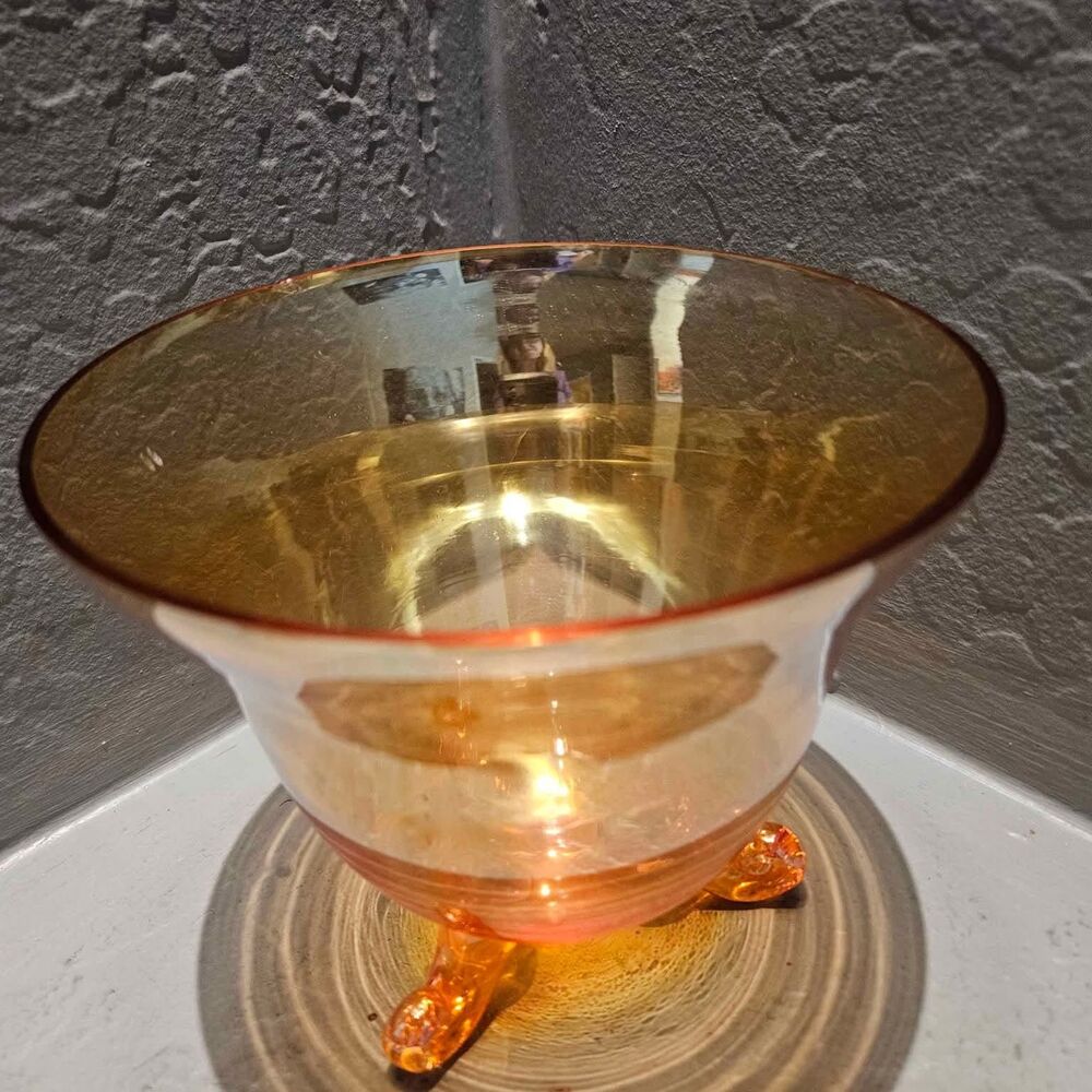 Art Glass Persimmon Candy Dish Vase 6" X 5.5" Amberina Footed Bowl Candy Dish